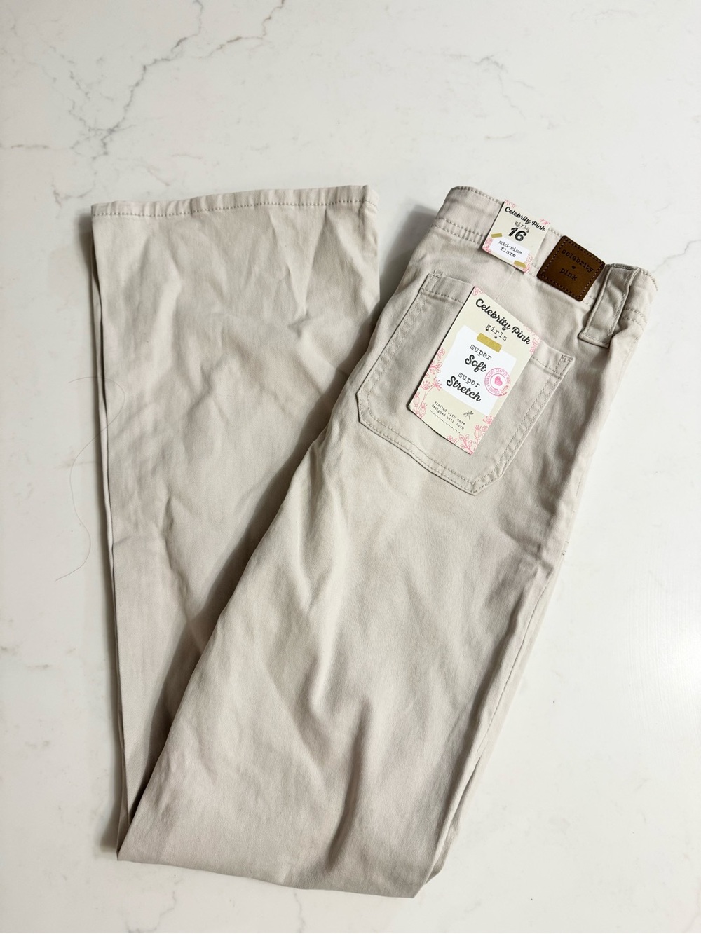 NWT Celebrity Pink Girls Size 16 Mid Rise Flare Utility Pants Beige